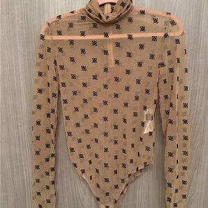 Sheer Long Sleeve Bodysuit with Fendi Logo Pattern